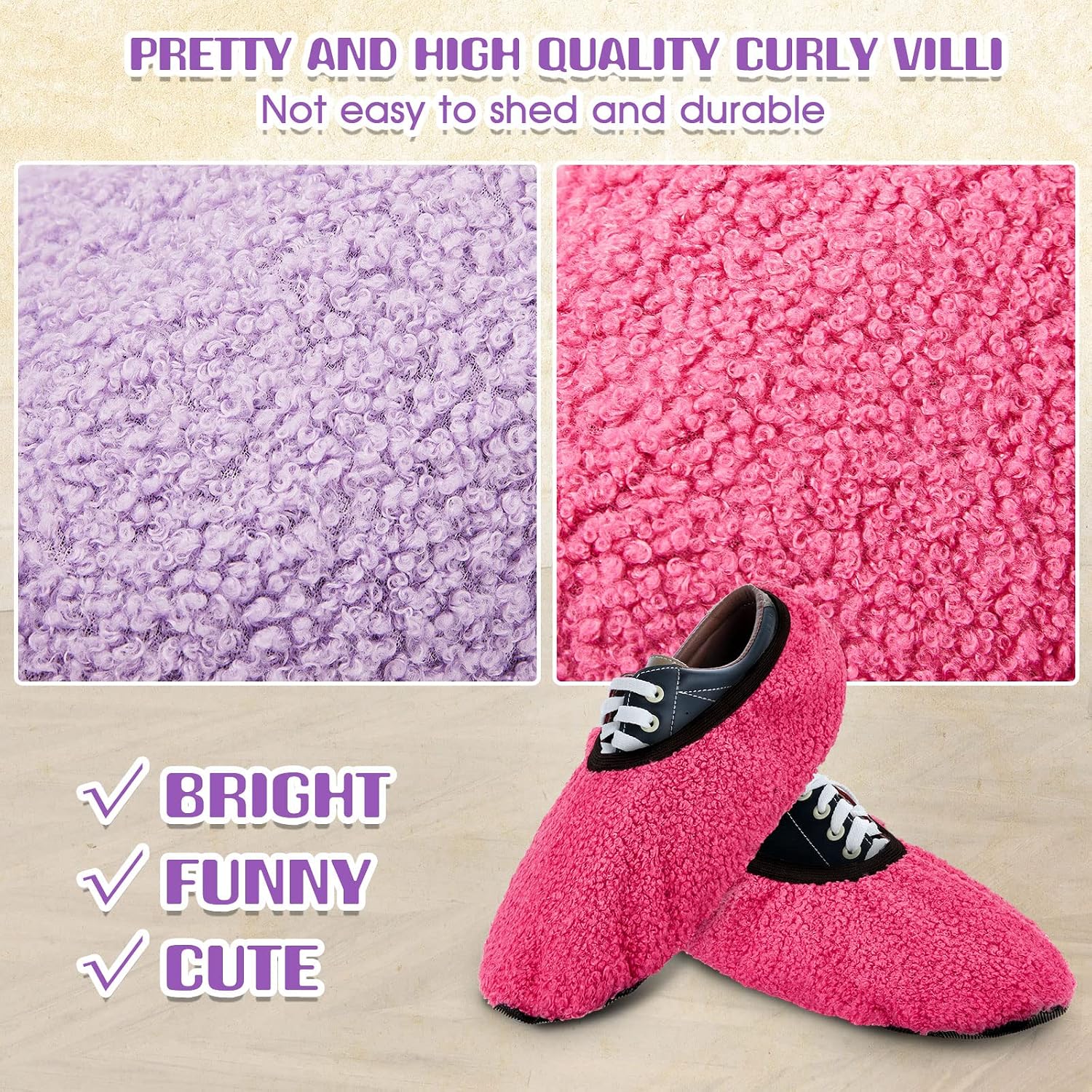 2 Pairs Women Bowling Shoe Cover Fuzzy Non Slip Bowling Shoes Protector Purple and Rose Red Bowling Shoe Protector Covers for Woman Adults Accessories, Size 7-8.5