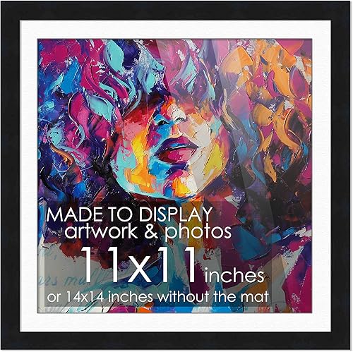 Miniatura 74 de Marco de madera negra de 9 x 9 pulgadas con paspartú blanco Con paspartú de 12 x 12 a 9 x 9 pulgadas Protector inastillable acrílico UV