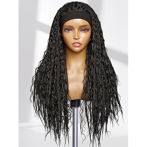 GORGIUS Goddess Braids Wigs Ready To Go Braided Headband Wig with Curly Strands 100% Handmade Synthetic Braiding Hair
