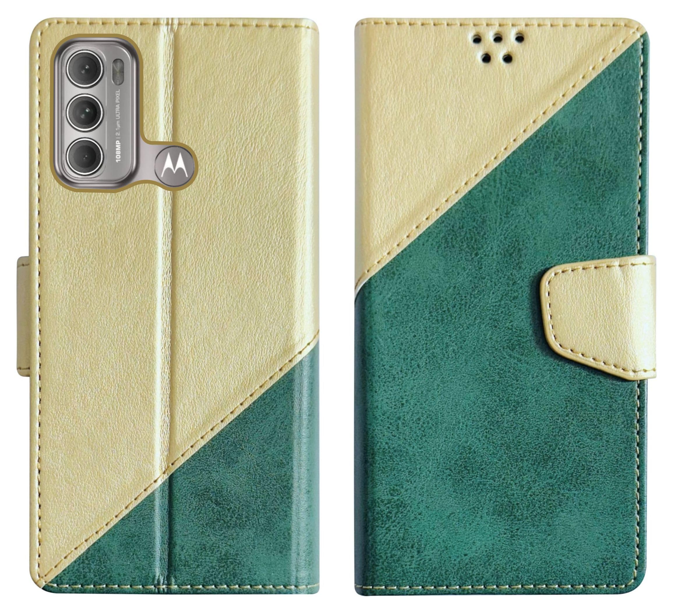 SBMS Flip Cover for Motorola Moto G40 Fusion / G60 Back Cover Case with Magnatic Closure | Inbuilt Stand | Card & Money Pocket (MultiGreen)