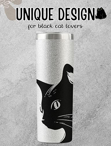 Miniatura 2 de Onebttl Regalos de gato negro para los amantes de los gatos, vasos aislados de acero inoxidable con tapas y pajitas, regalo de mamá loca para