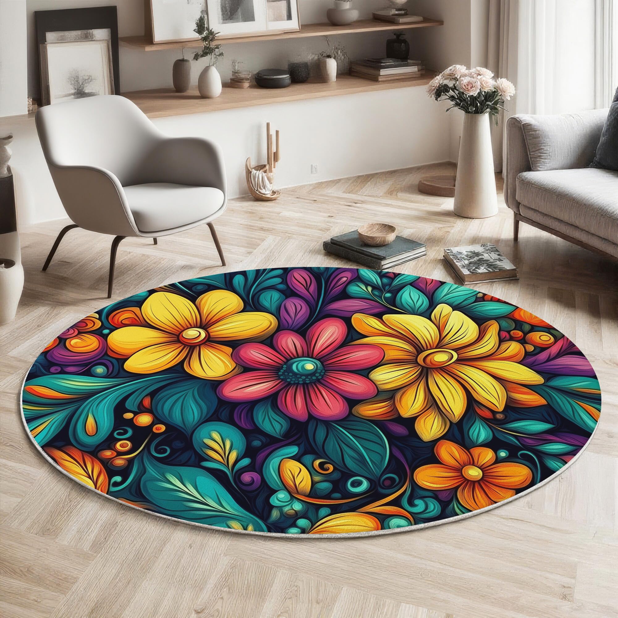 Tapis rond jaune antidérapant de 200cm pour sécuriser et décorer le salon