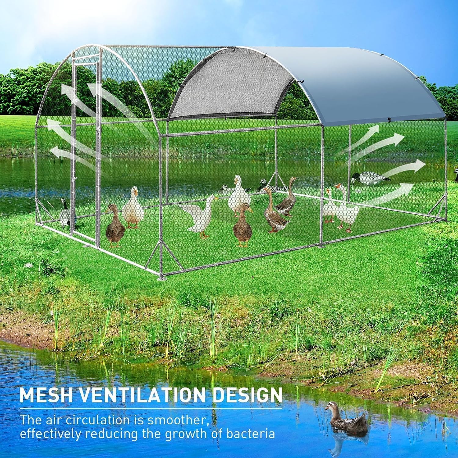 2026 Upgraded 9' x 13' x 6.5' Large Metal Chicken Coop with Run for 10 Chickens, Chicken Runs for Yard with Cover for Water-Resistant, Walk-in Chicken House/Pen/Cage