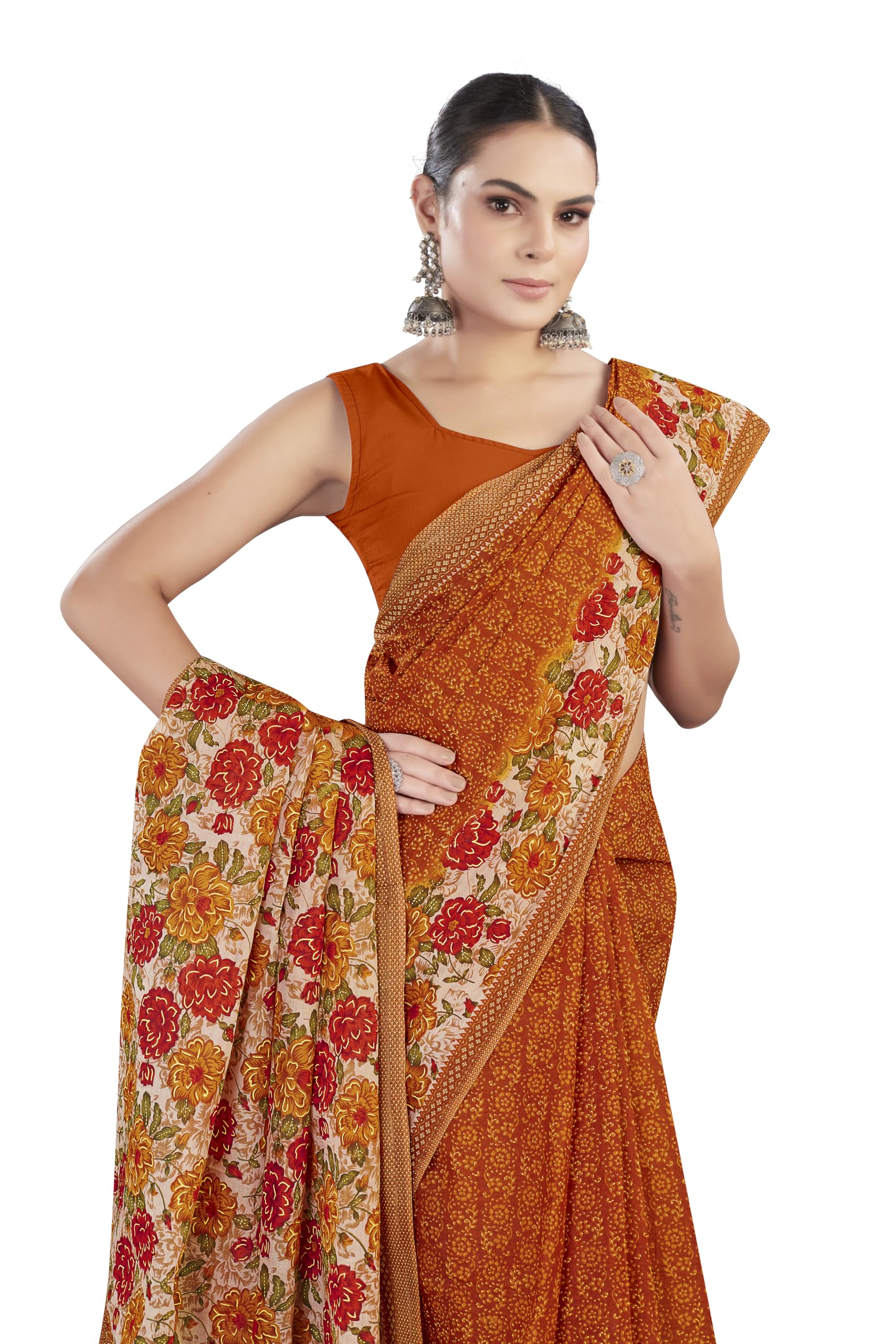 Tamaira Fashion Women's Printed Pure Cotton Mulmul Saree Without Blouse Piece(2529_Mustard)