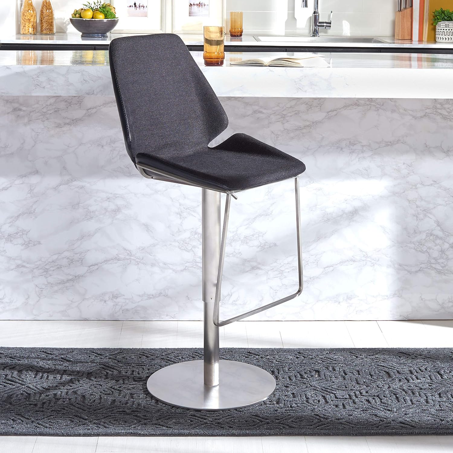 SAFAVIEH Home Collection Pierro Black Faux Leather/Gold Adjustable Gas Lift Bar Stool
