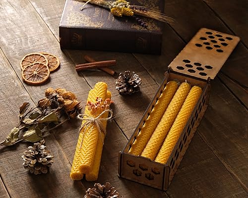 Miniatura 3 de FLAPINKO - Juego de velas de cera de abejas hechas a mano, 6 piezas, orgánicas, naturales, puras, mecha de algodón, textura de panal, juego de