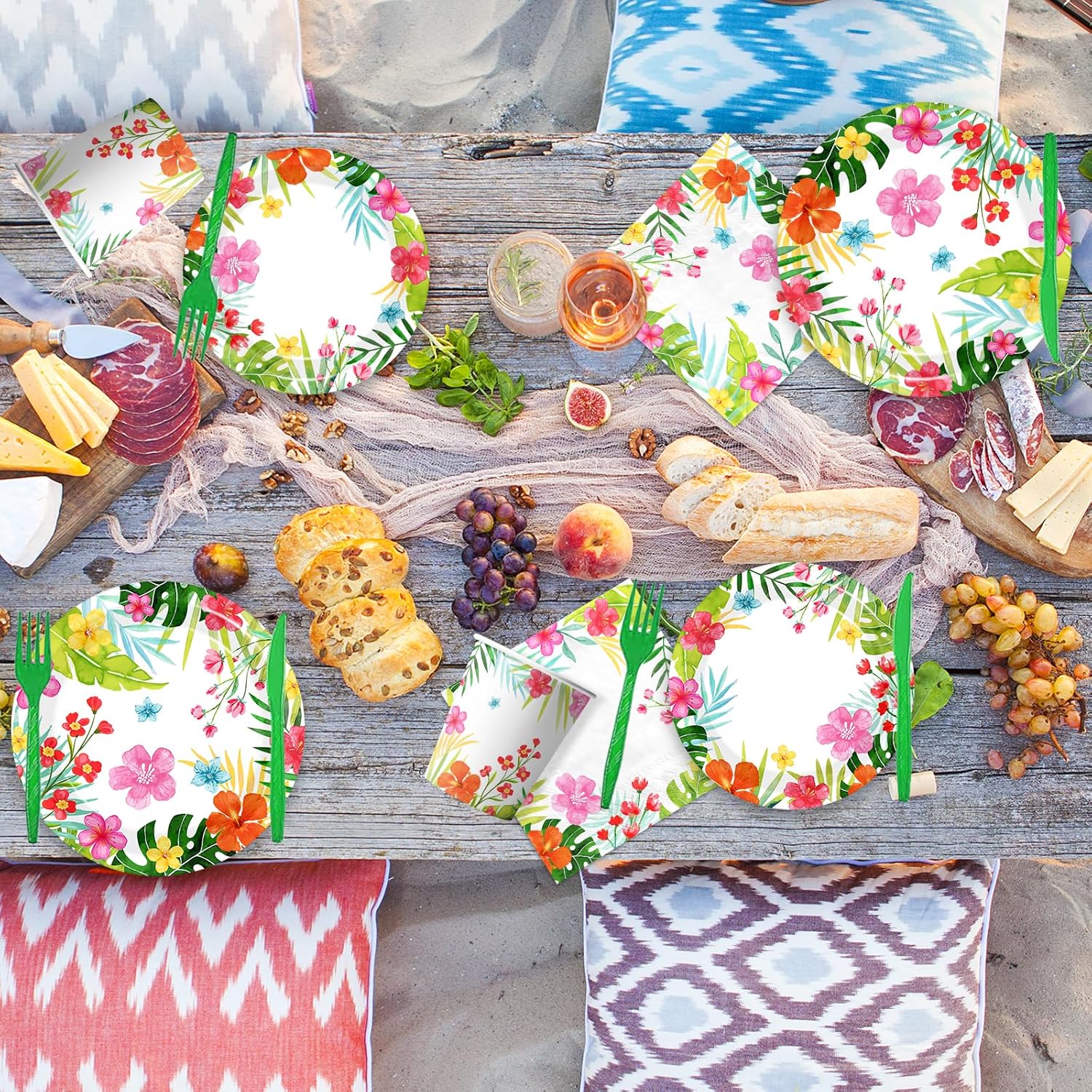 Luau Party Supplies, 144pcs Tropical Party Decorations includes Tropical Plates and Hawaiian Napkins, Hawaiian Plates and Napkins for Hawaiian Summer Luau Party Serviced 24 Guests - Image 6