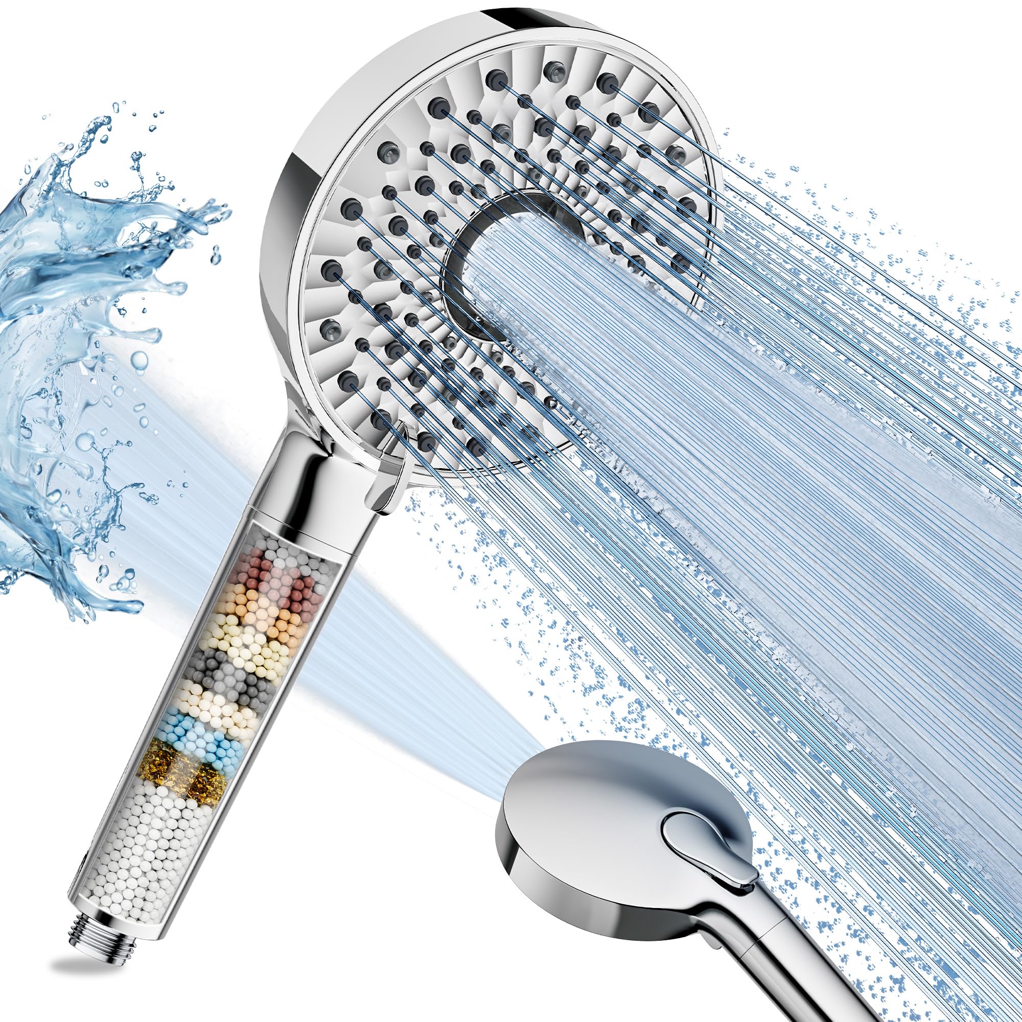 Magichome Silver Hard Water Filter Shower Head, High Pressure 10-Spray With Power Spray Mode, Water Softener Filter Shower Head - Remove Chlorine, Reduce Dry Itchy Skin
