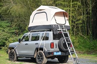 Gecheer Aufblasbares Dachzelt für SUV und Jeep Beige Schwarz wasserdicht UV-beständig für 2 Erwachsene und 1 Kind mit Luftmatratze und Klapptreppe