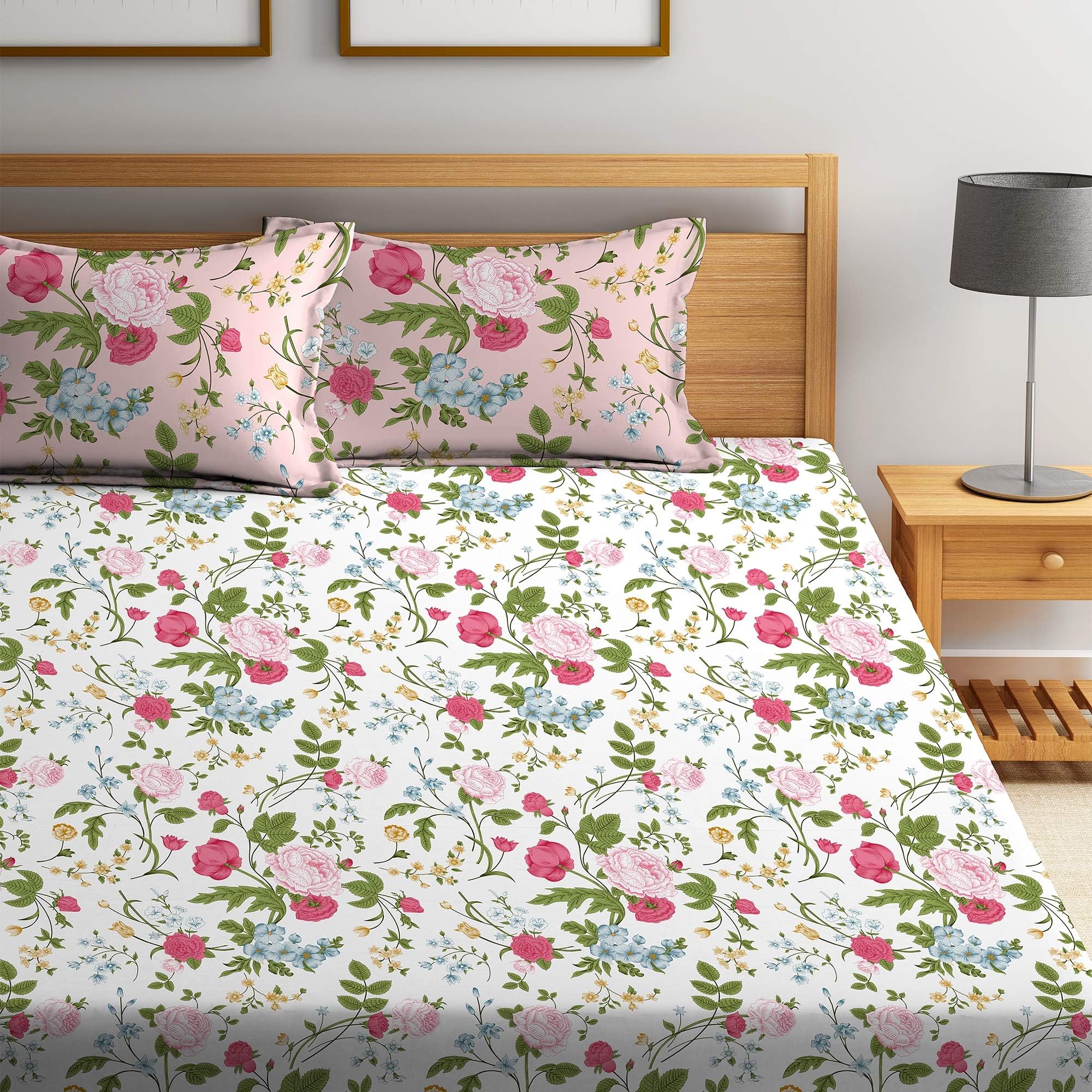 Cynthia 120 TC Polycotton Double Bedsheet with 2 Pillow Covers - Red