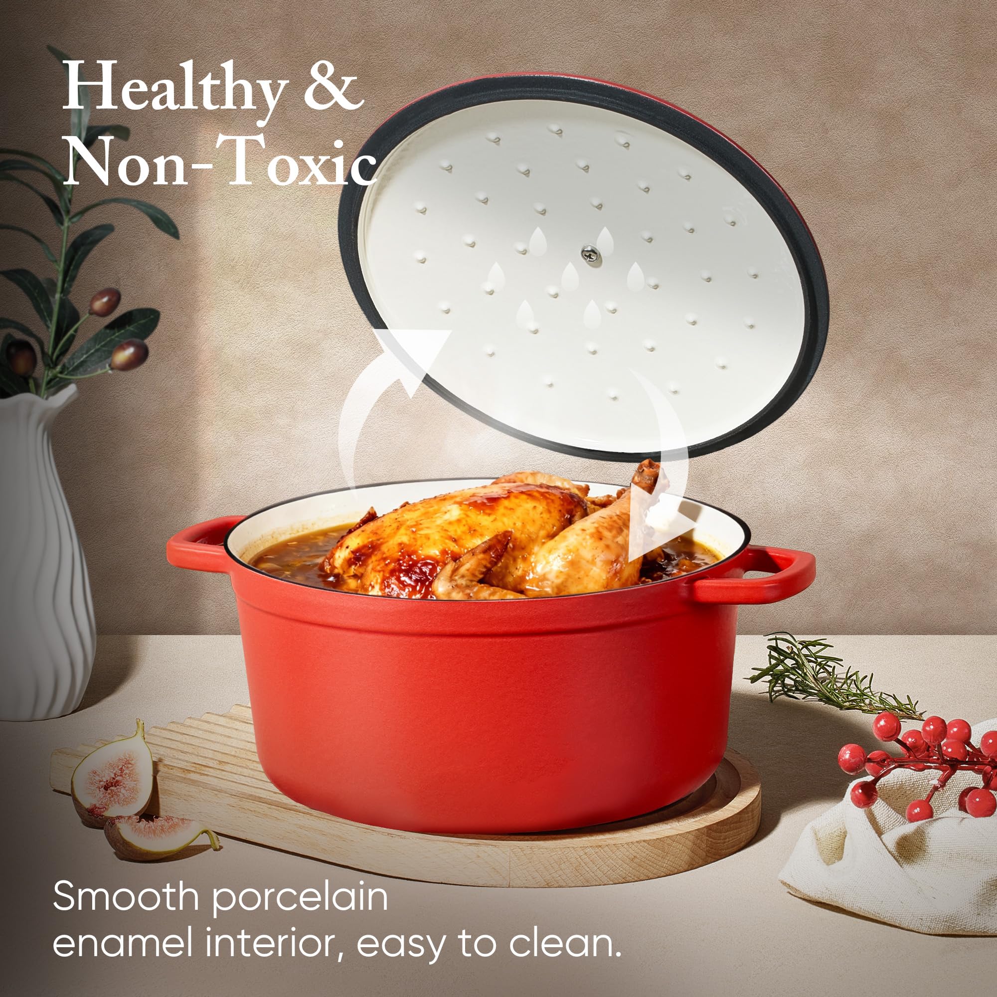 CAROTE Schmortopf aus emailliertem Gusseisen mit Deckel, 4 QT Dutch Ovens, robuster Gusseisentopf zum Backen, Schmoren, Eintöpfen, Braten, gesund und ungiftig, Doppelgriffe, alle Herdplatten