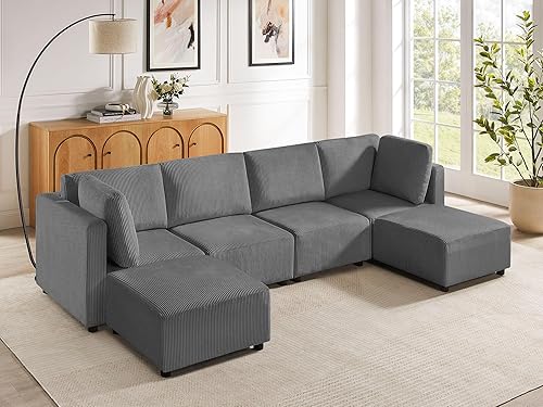Sofá modular modular con otomanas, sofá modular de pana en forma de U de 123.6 pulgadas con diván, sofá cama modular convertible de 6 plazas, sofá