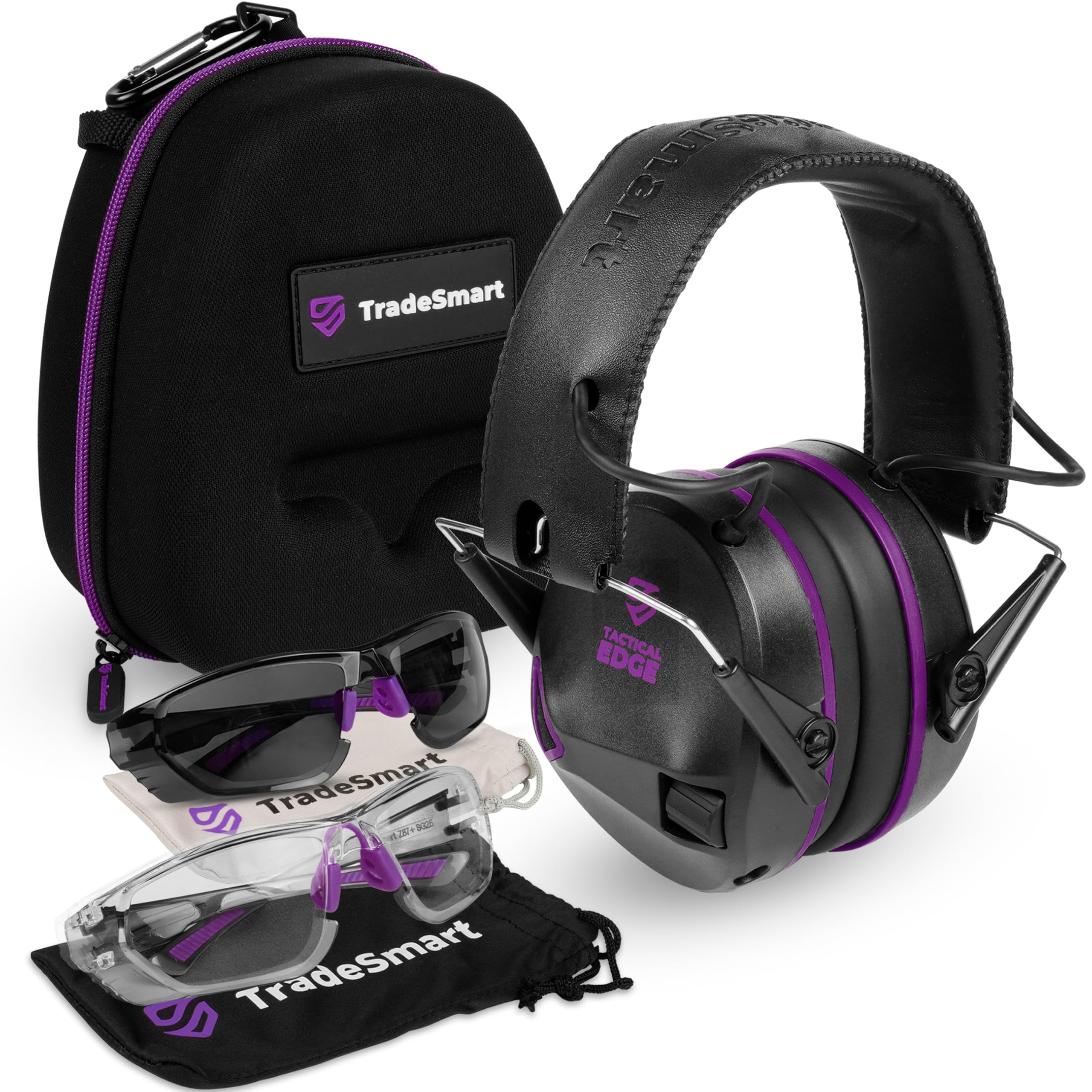 TradeSmart Complete Shooting Eye and Ear Protection: Electronic Earmuffs for Shooting, Range Glasses & Hard Carrying Case