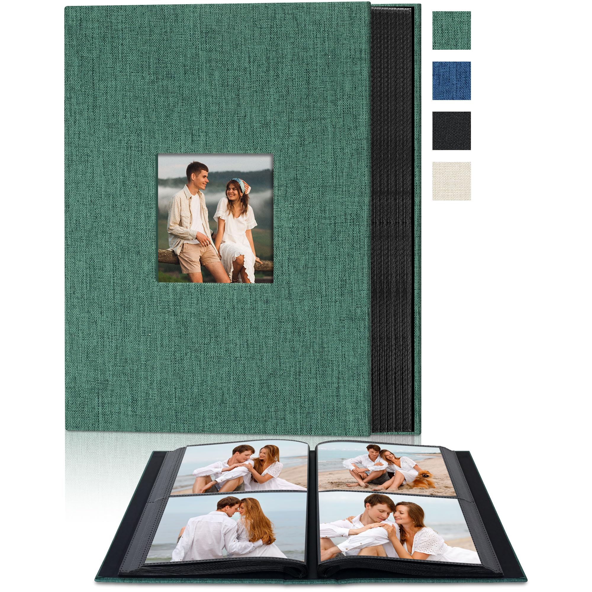Remowith 4x6 Fabric Photo Album 200 Pockets Front Window, Green