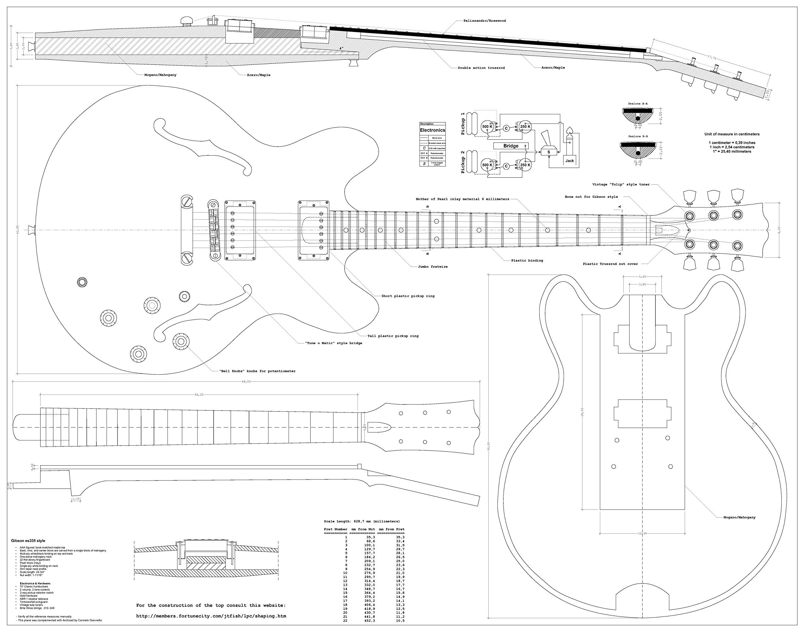 Set of 4 Gibson Electric Guitar Plans ES335, CS356, Les Paul and L5