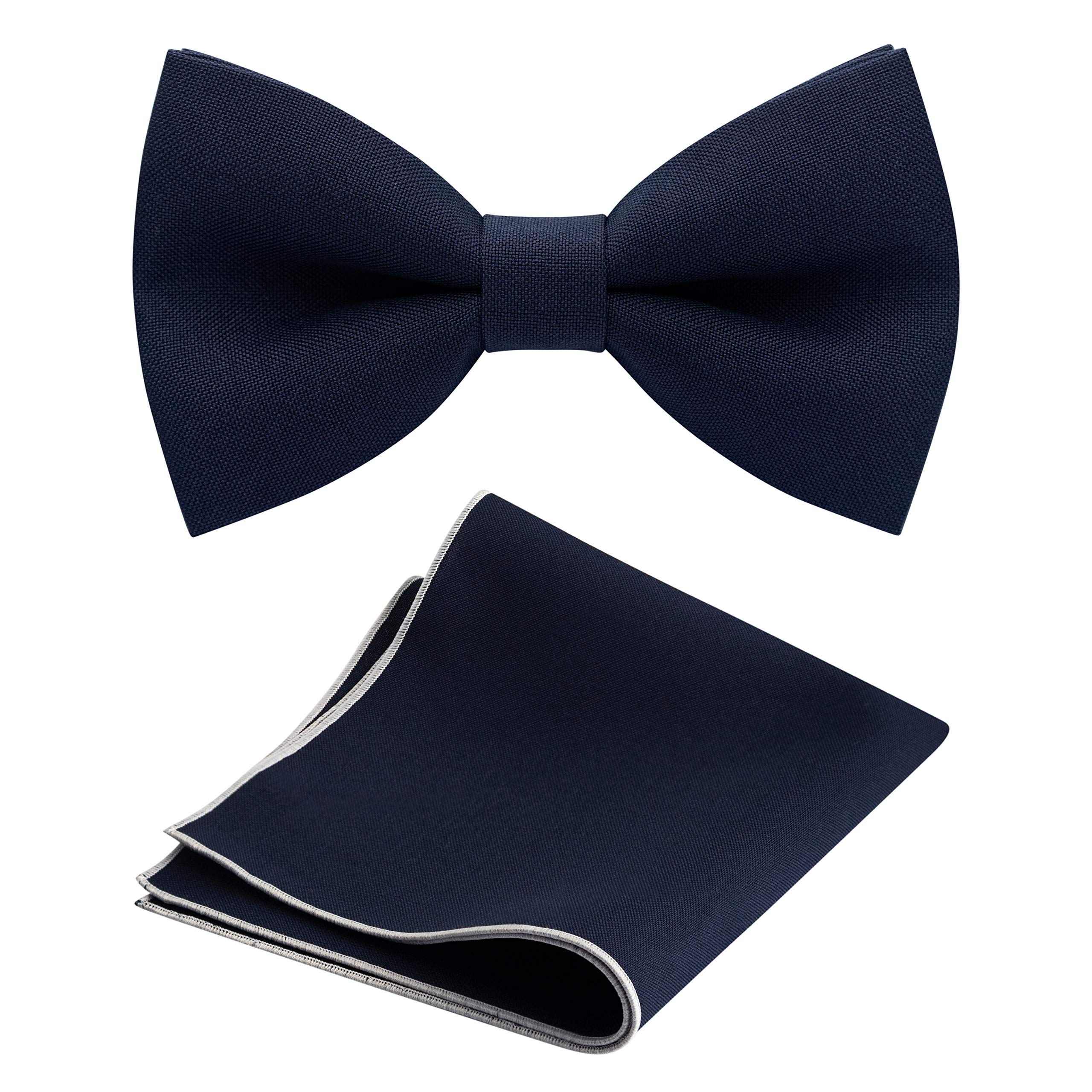 Bow Tie HouseClassic Pre-Tied Bow Tie Set Formal Pocket Square Solid Hanky Tuxedo with Handkerchief set