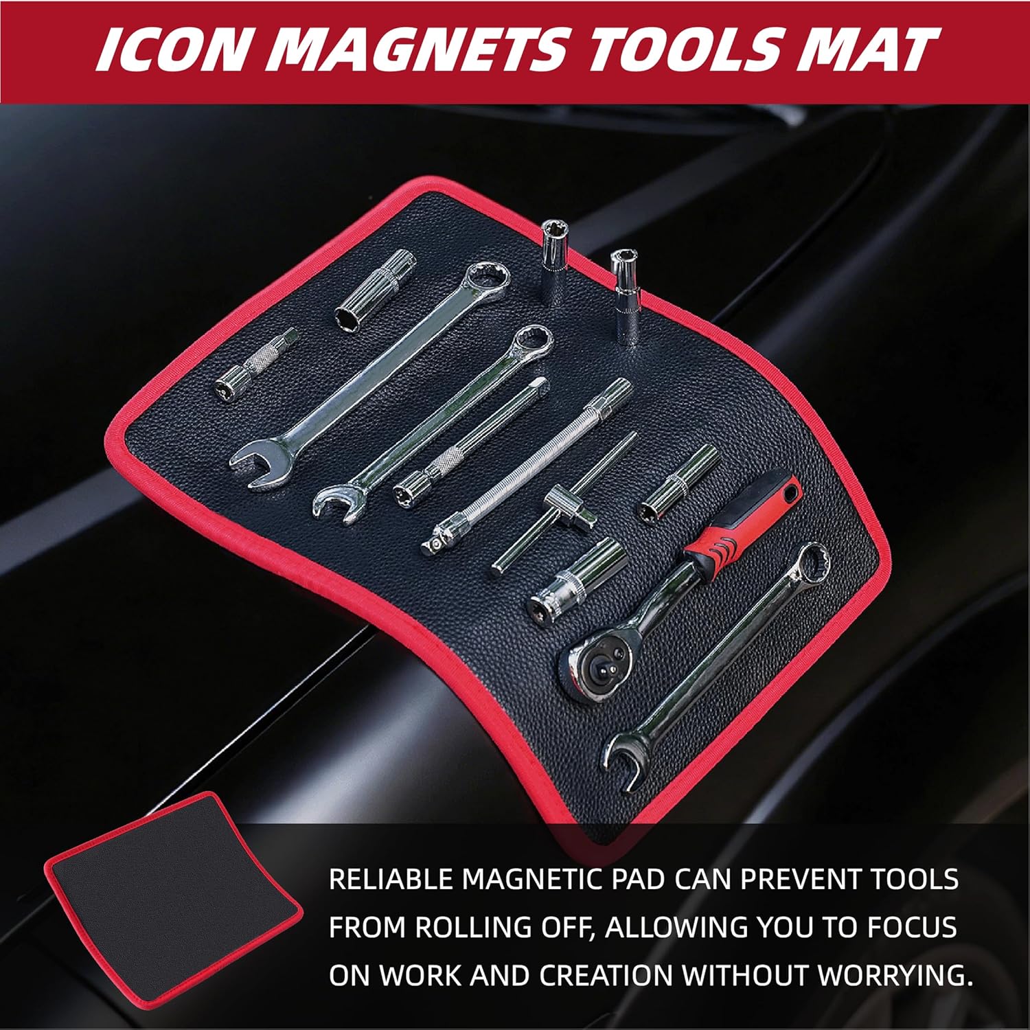 Magnetic Tool Mat, Magnetic Mat for Tools PVC, 3-Piece Flexible Magnetic Mat, Icon Magnets Tool Mat and Tray Holder, Magnetic Tool Holder for Garage, Workshop and Auto Repair Tools
