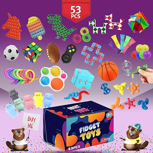 JBMM Paquete de 53 juguetes sensoriales para la ansiedad para niños para aliviar la ansiedad y el estrés para rellenar calcetines bolsas de