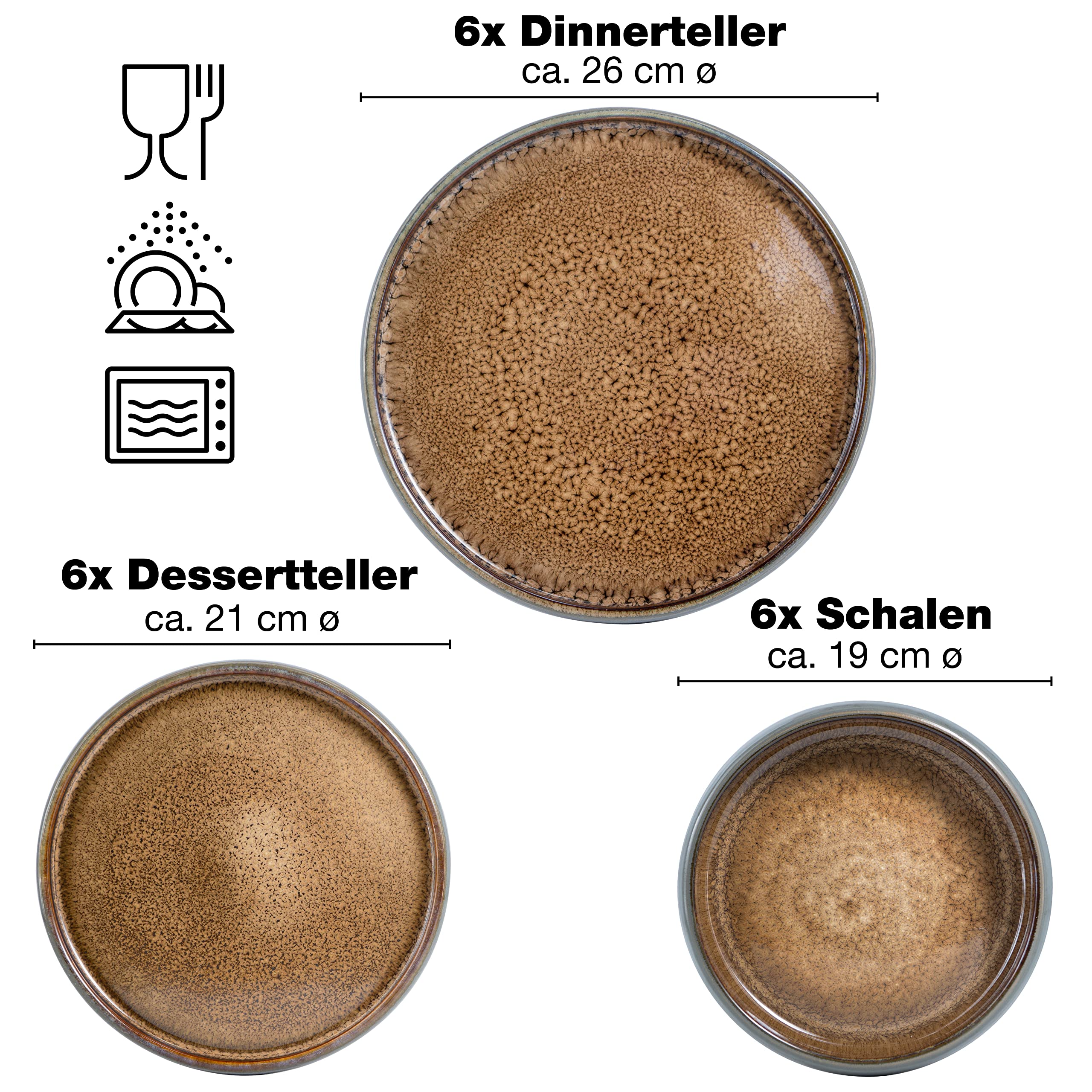Moritz & Moritz Steingut Geschirr Set 6 Personen 18-tlg - Geschirrset 6 Personen Beige aus je 6 Dinner Teller, Kleine Teller, Tiefe Teller - Serie Solid
