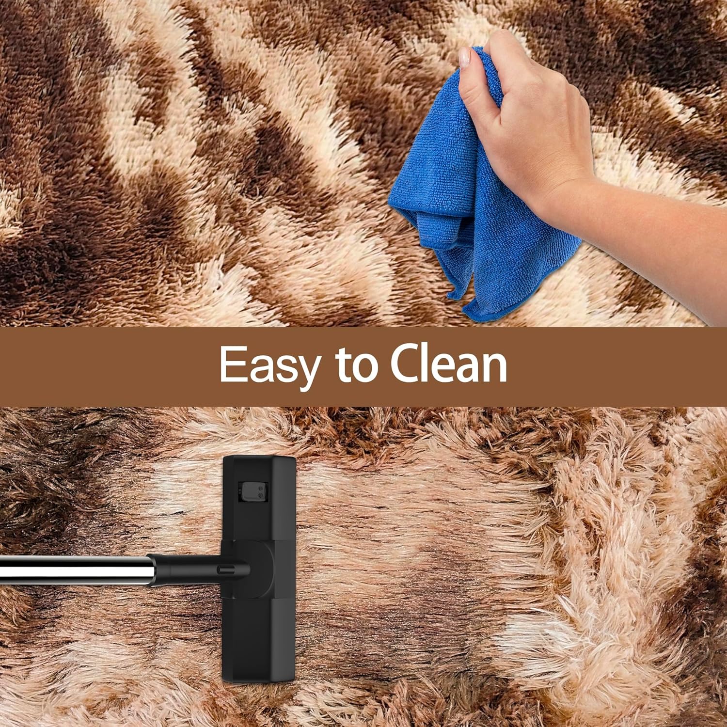 Super Soft Fluffy Living Room Area Rug 3x10 ft Tie-Dyed Brown Shaggy Furry Carpet Washable Non-Slip Floor Rugs Bedroom Bedside Nursery Rug Fuzzy Girls Boy Dorm Home Decor Aesthetic