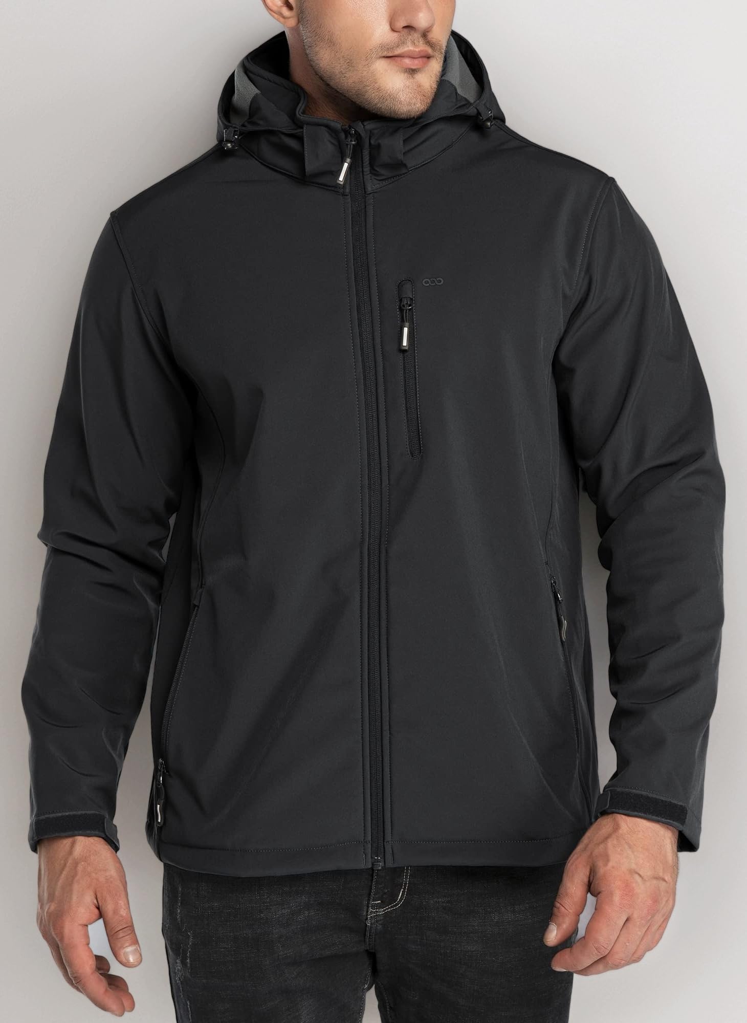 Men's Waterproof Jackets Fleece Lining Softshell Jackets - Multi Pockets Outdoor Windproof Coat With Detachable Hood