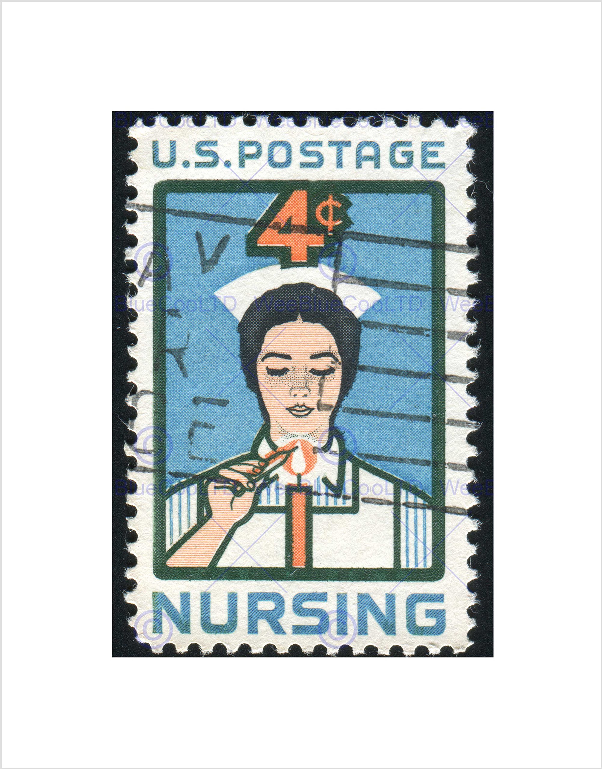 Wee Blue Coo POSTAGE STAMP NURSING USA VINTAGE BLACK FRAME FRAMED ART PRINT PICTURE B12X8123