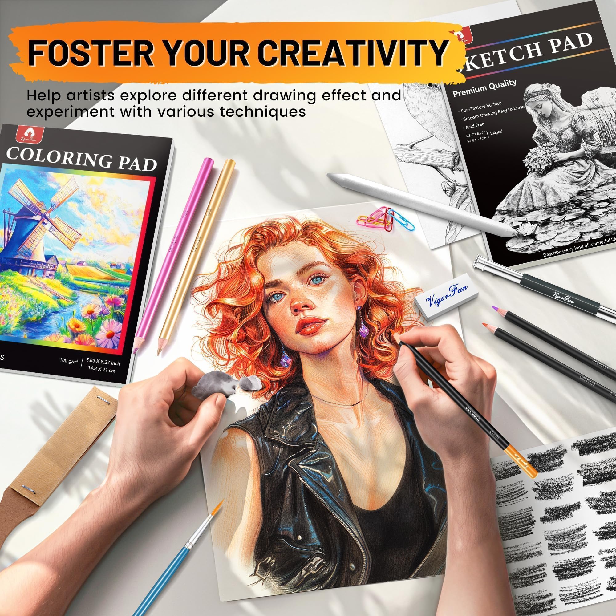 Kit di 106 pezzi di forniture artistiche per schizzi, matite da disegno professionali con album da disegno a 3 colori, libro da colorare, grafite colorata carbone acquerello e matite metalliche,