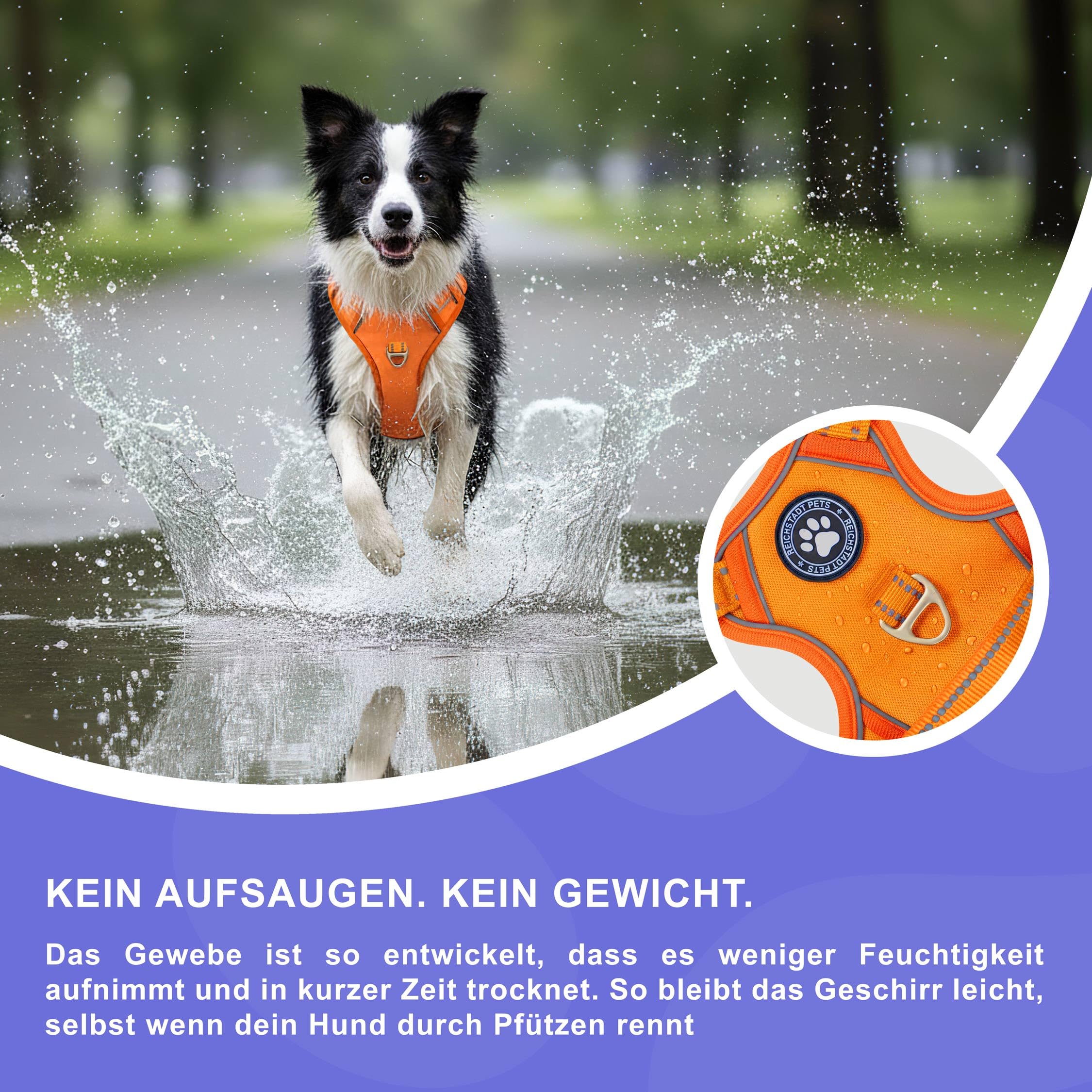 Reichstadt Pets uprząż dla psa – regulowana uprząż bez ciągnięcia, z uchwytem i elementami odblaskowymi, oddychająca, wyściełana i wytrzymała, dla średnich psów, 25RSP083, pomarańczowa, M