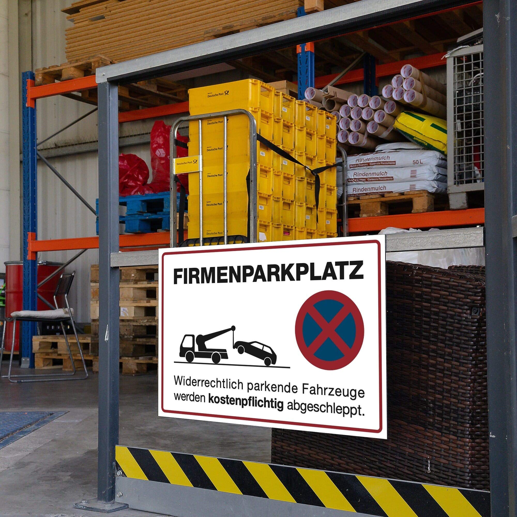 Parken verboten Schild – Firmenparkplatz, Alu-Verbund 600x400 mm, Weiß