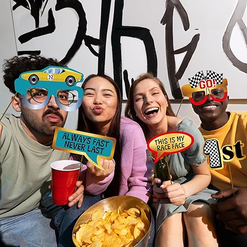 Miniatura 4 de Cheerland Accesorios para cabina de fotos con temática de autos de carreras  Pros de fotos de fiesta de cumpleaños para niños y adultos  Eventos