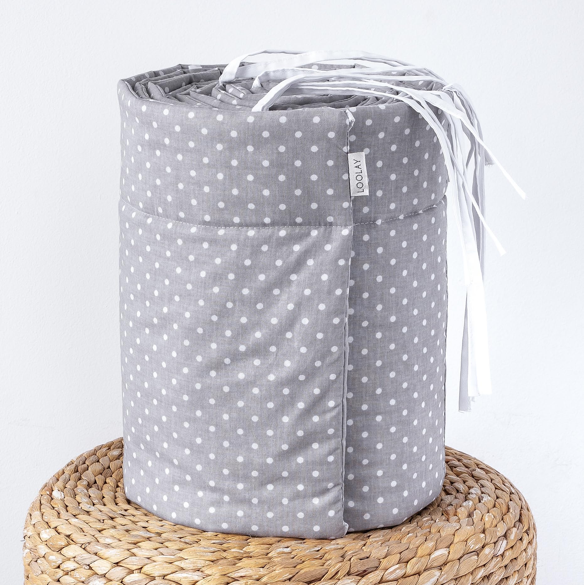LOOLAY Mini Punkte Grau 100% Baumwolle Bettschutzgitter 420, 360, 210, 180 x 30 cm Bett Schutz Bettgitter Netzstoff (360 x 30 cm)