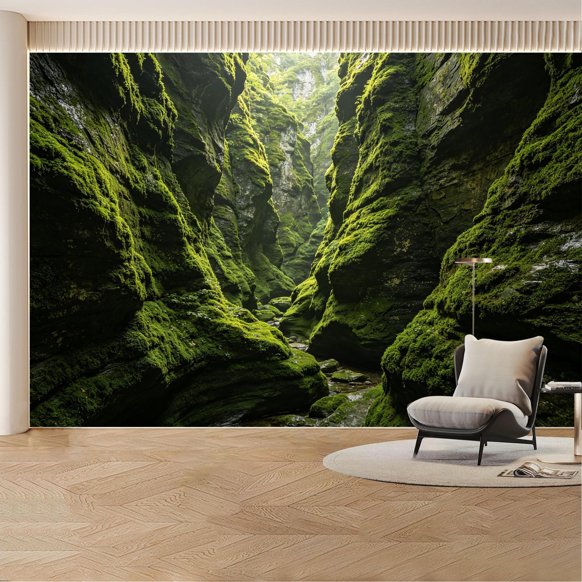 Custom Wall Mural Wallpaper Mossy Canyon Nature Landscape 3D Effect Wall Decor Misty Tropical Removable SelfAdhesive Large Photo for Living Room， Bedroom， Office