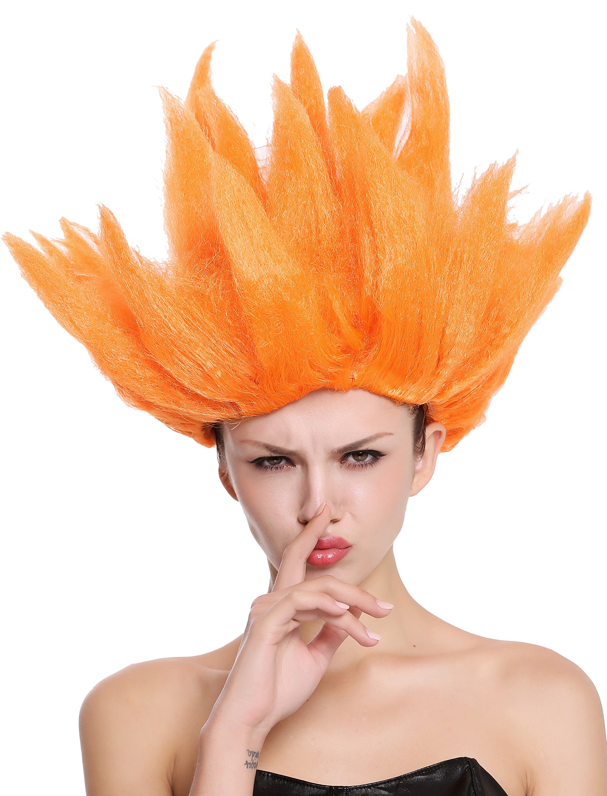 WIG ME UP - 91062-PC24 Perruque Dame Homme Carnaval Halloween Cosplay Fleur Tulipe démon Diable Orange crêpée