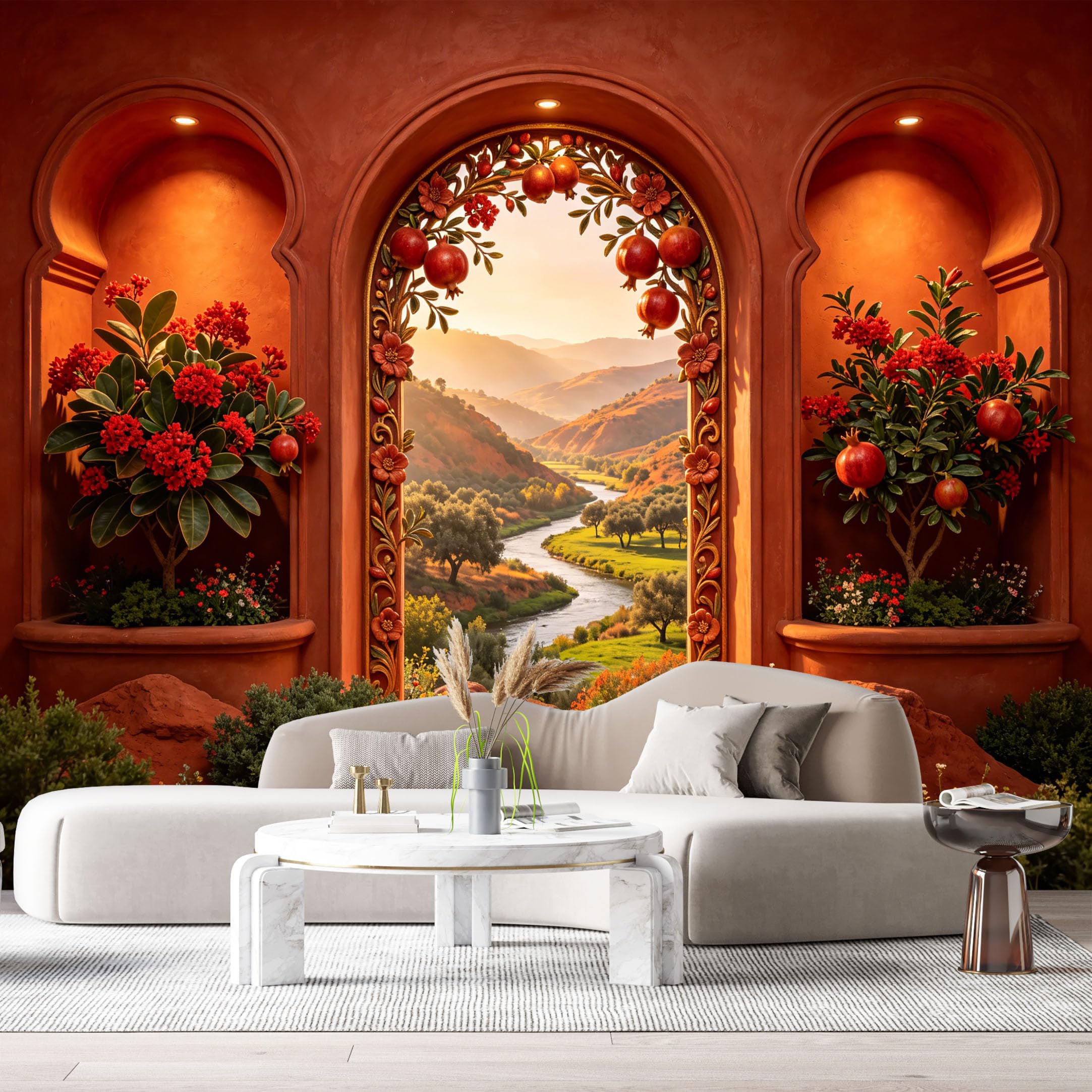 Custom Size Wall Murals Pomegranate Archway Mediterranean Landscape 3D Trompe L'Oeil SelfAdhesive Wall Fabric Removable Large Wallpaper for Photo Living Room
