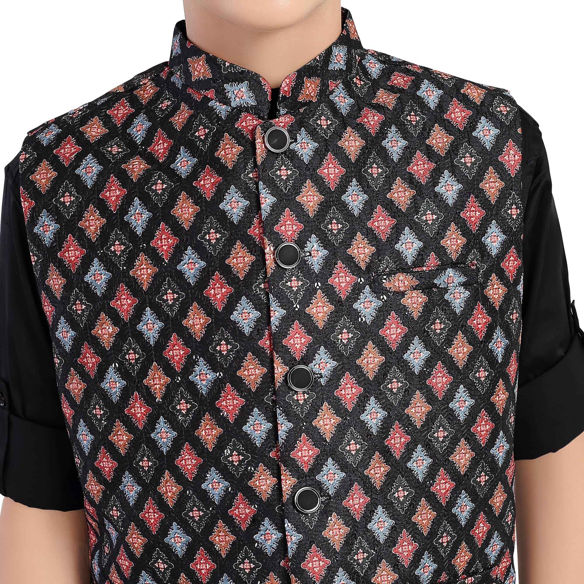 CHARCHIT Boys Black Printed Nehru Jacket and Shirt 1