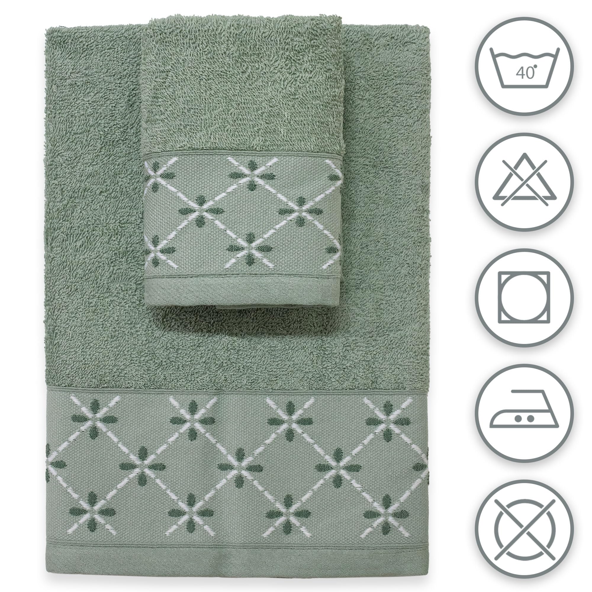 Toallas de baño para cara y bidé de puro algodón, juego de 12 unidades, 6 + 6 bordadas, de suave rizo de 400 g, cara de 55 x 100 cm e invitados 40 x 60 cm