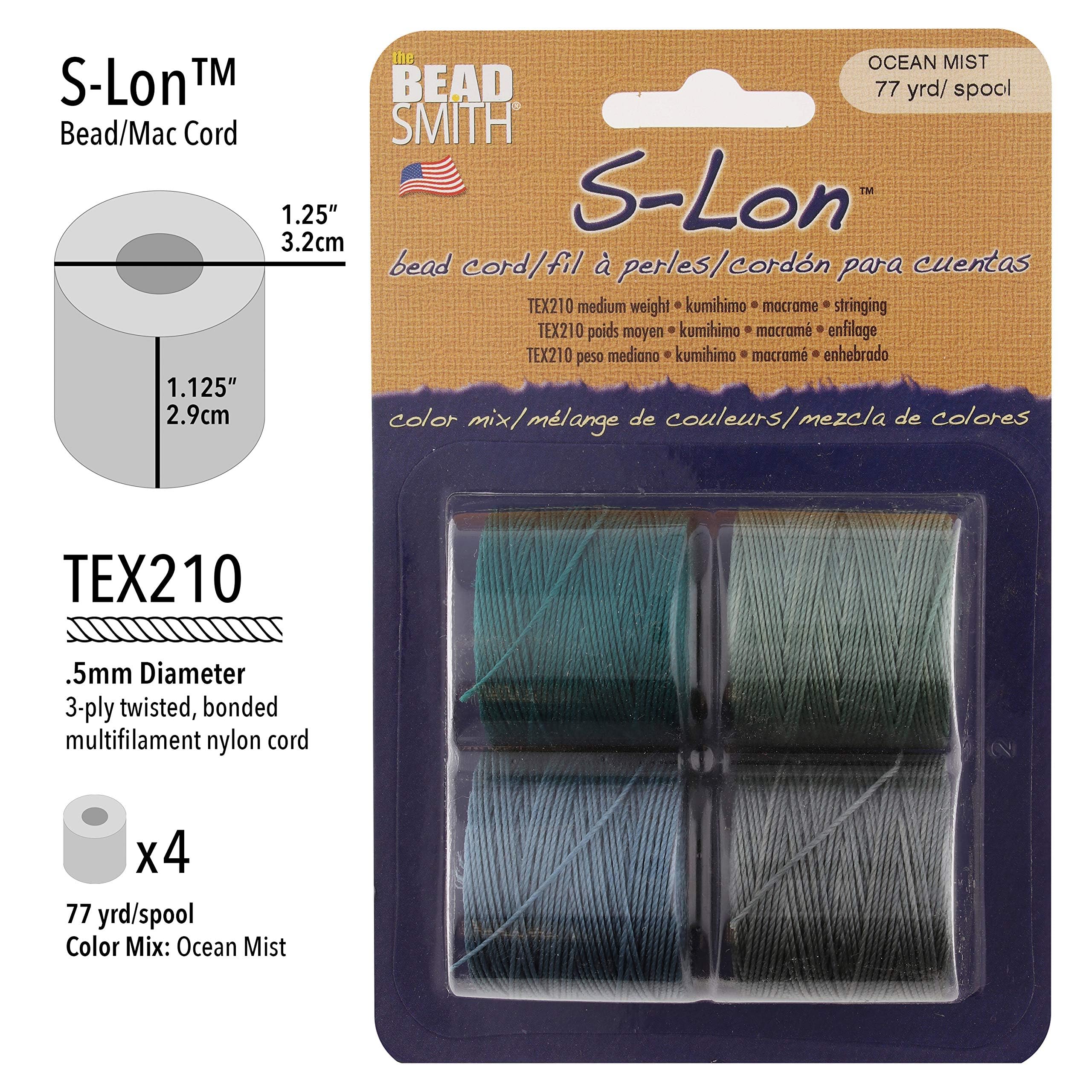 Beadsmith S-Lon #18 sznurek, wielopak z 4 szpulkami (miks mgiełki oceanicznej), idealny do sznurków szydełkowania i mikromakramy biżuteria