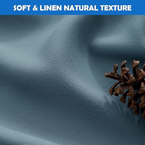 Miniatura 2 de Beauoop Cortinas 100% opacas de 84 pulgadas de largo, 2 paneles para dormitorio, sala de estar, lino azul, texturizado, oscurecimiento de la