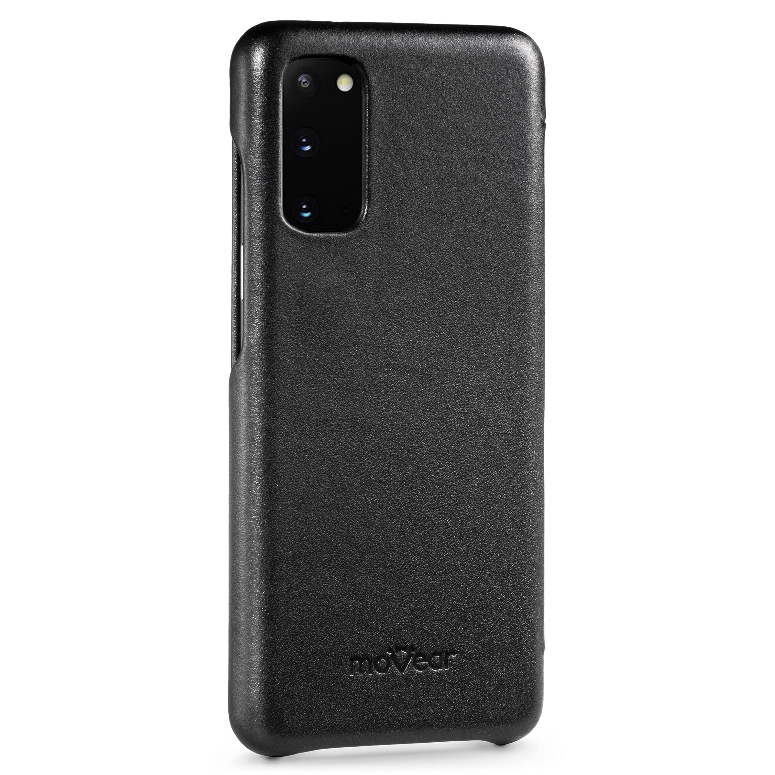 moVear FlipSide S skórzane klasyczne etui na telefon, kompatibilne z Galaxy S20+ [6,7"], z magnesem zamykającym klapkę, Gładka czerń, eleganckie i stylowe, ręczne wykonanie