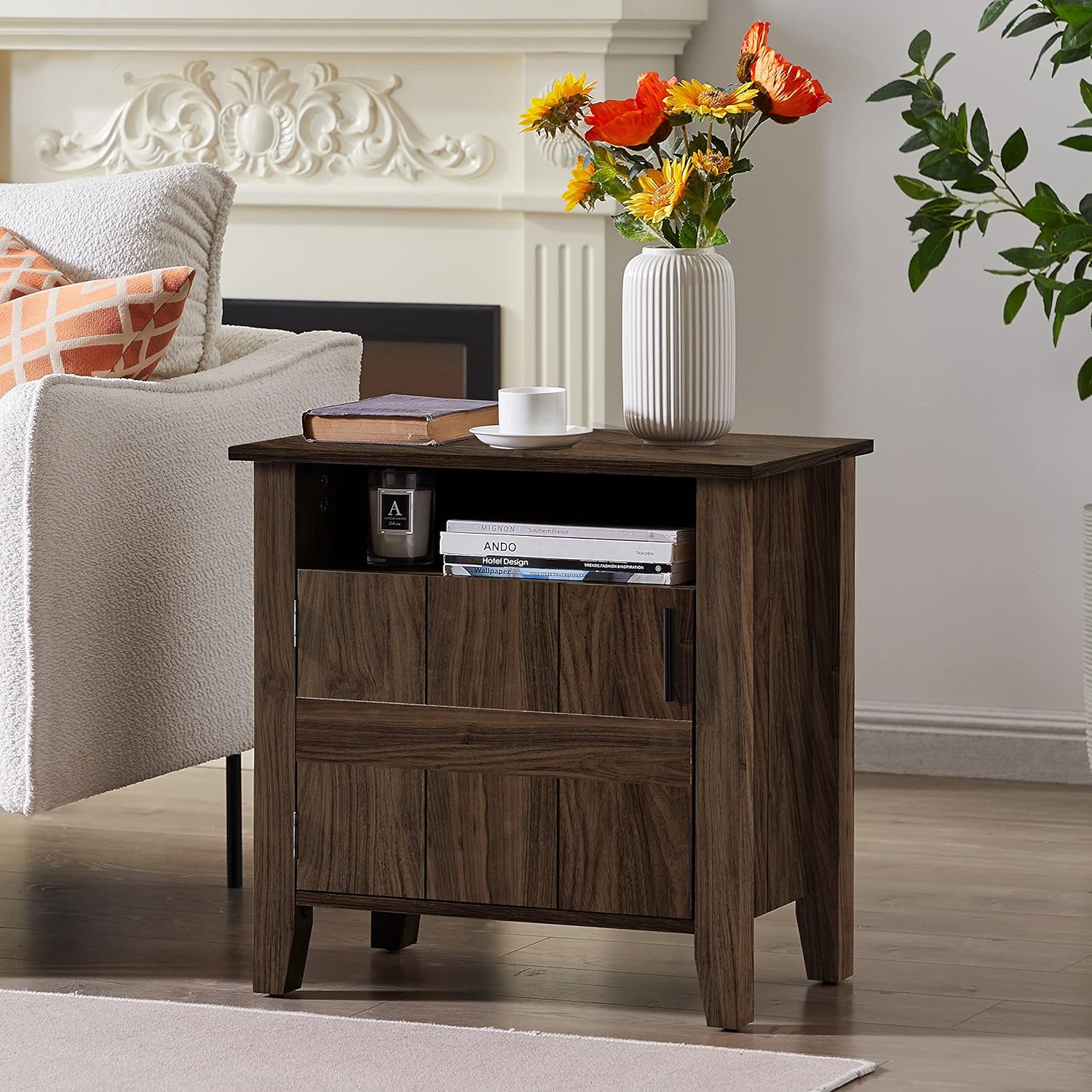 Melpomene Rustic Farmhouse End Tables, Nightstand Side