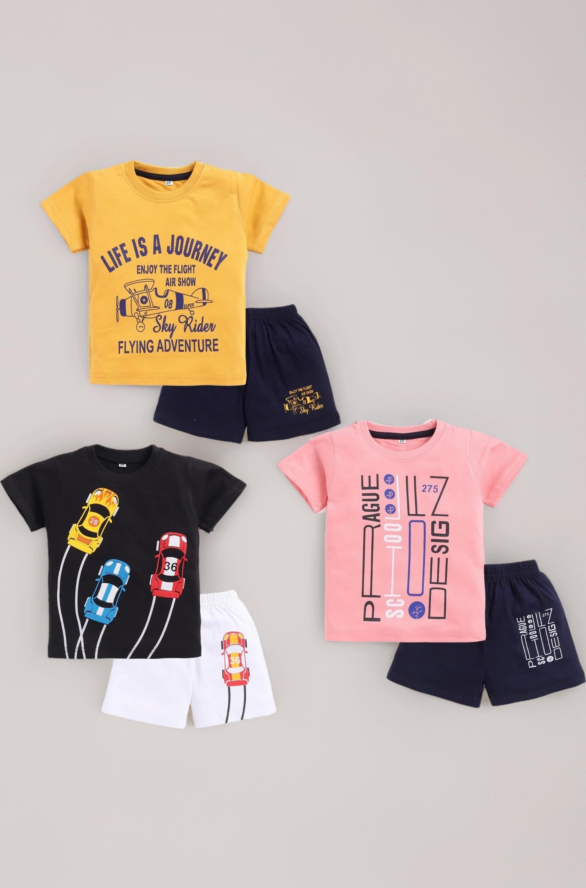 Stylish Printed Half T-shirts & Shorts Clothing set for boys (Pack of 3)