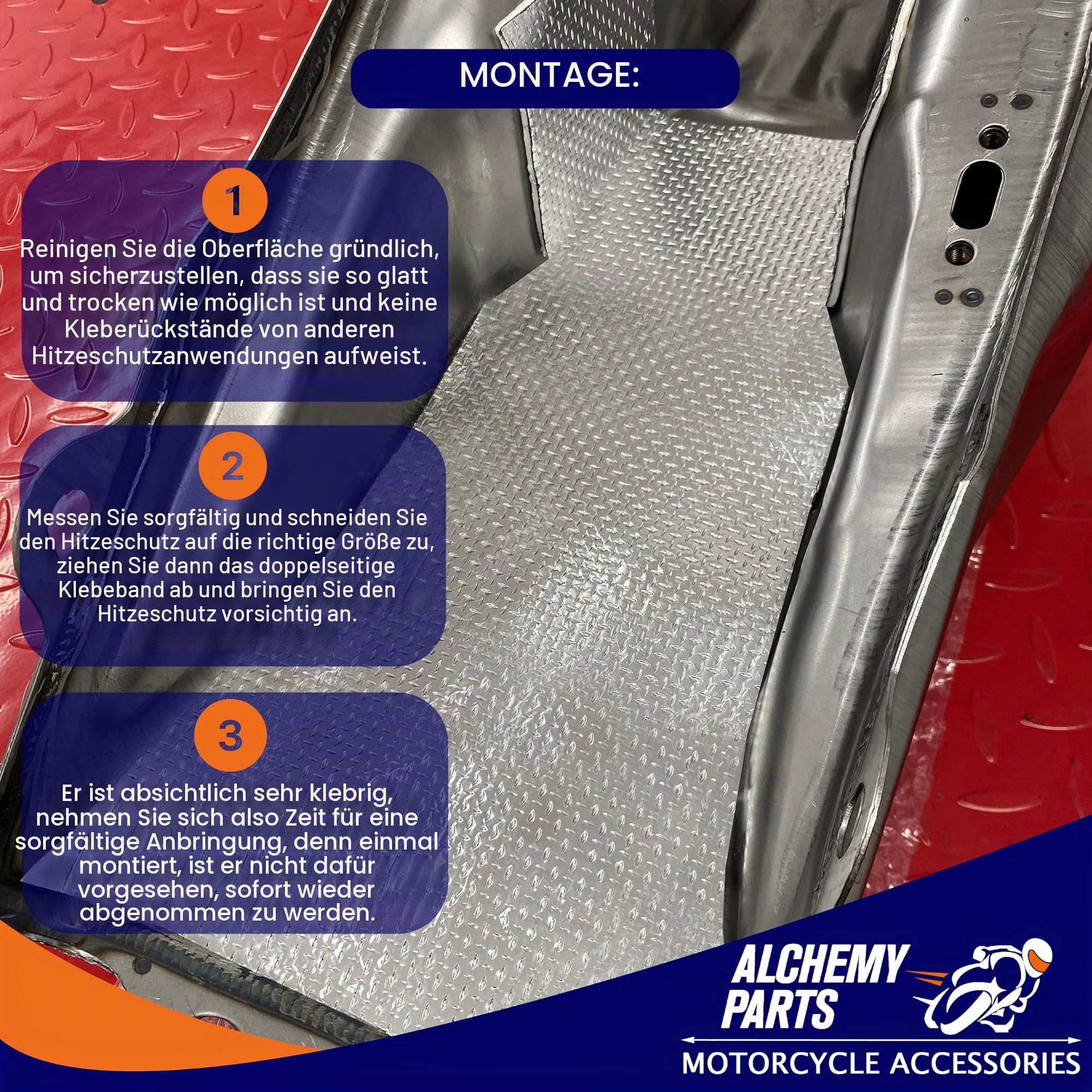 Alchemy Parts Hitzeschutz Blatt 100cm x 33cm - Selbstklebend Auspuff & Motor Aluminium - Reflektierend - Ideal Für Motorrad Verkleidung Und Auto