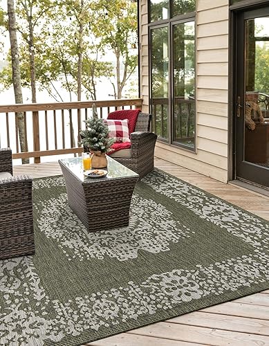Unique Loom Outdoor Traditional Collection Area Rug - Timeworn (13' 1" Square Gr