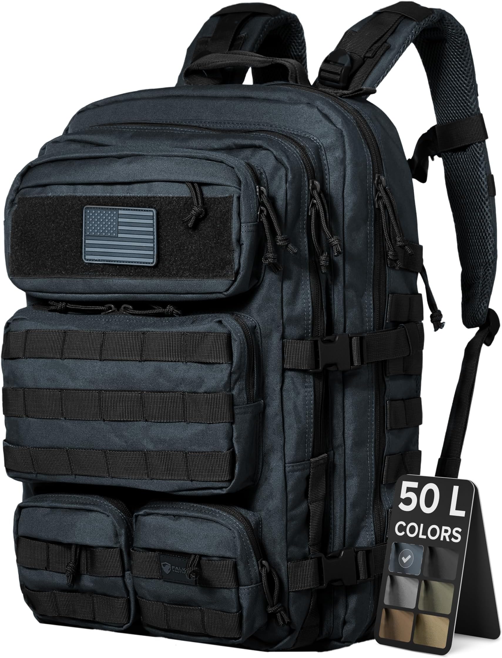 Falko Tactical Backpack - 2.4x Stronger Work & Military Backpack. Water Resistant and Heavy Duty Large Molle Backpack (50L)