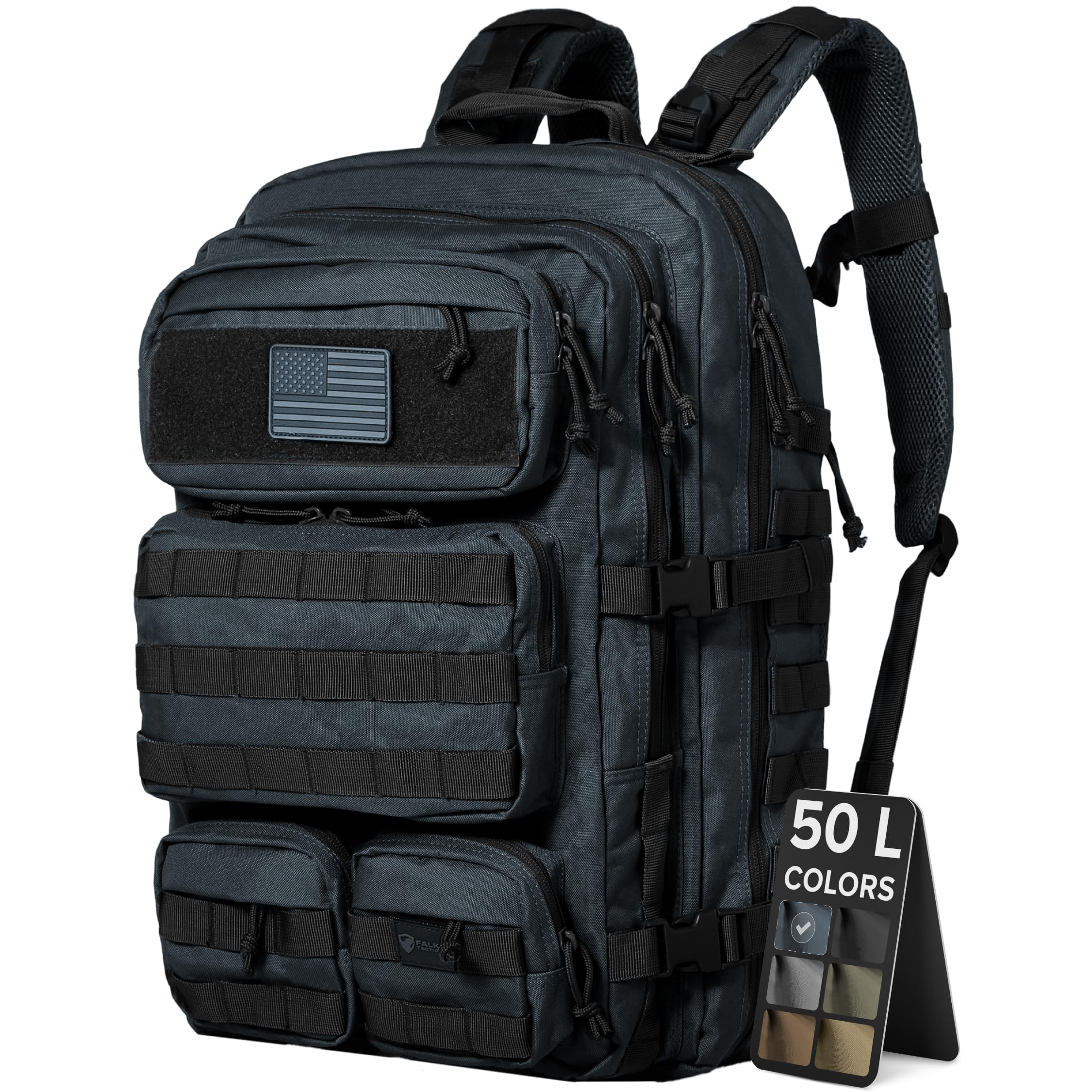 Falko Tactical Backpack for Men and Women 50L Backpack 2.4x Stronger Large Military Molle Rucksack, Bugout Backpack Outdoors