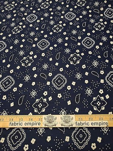 Tela de polialgodón con estampado de cachemira, 60 pulgadas de ancho, vendido por The Yard (azul marino)