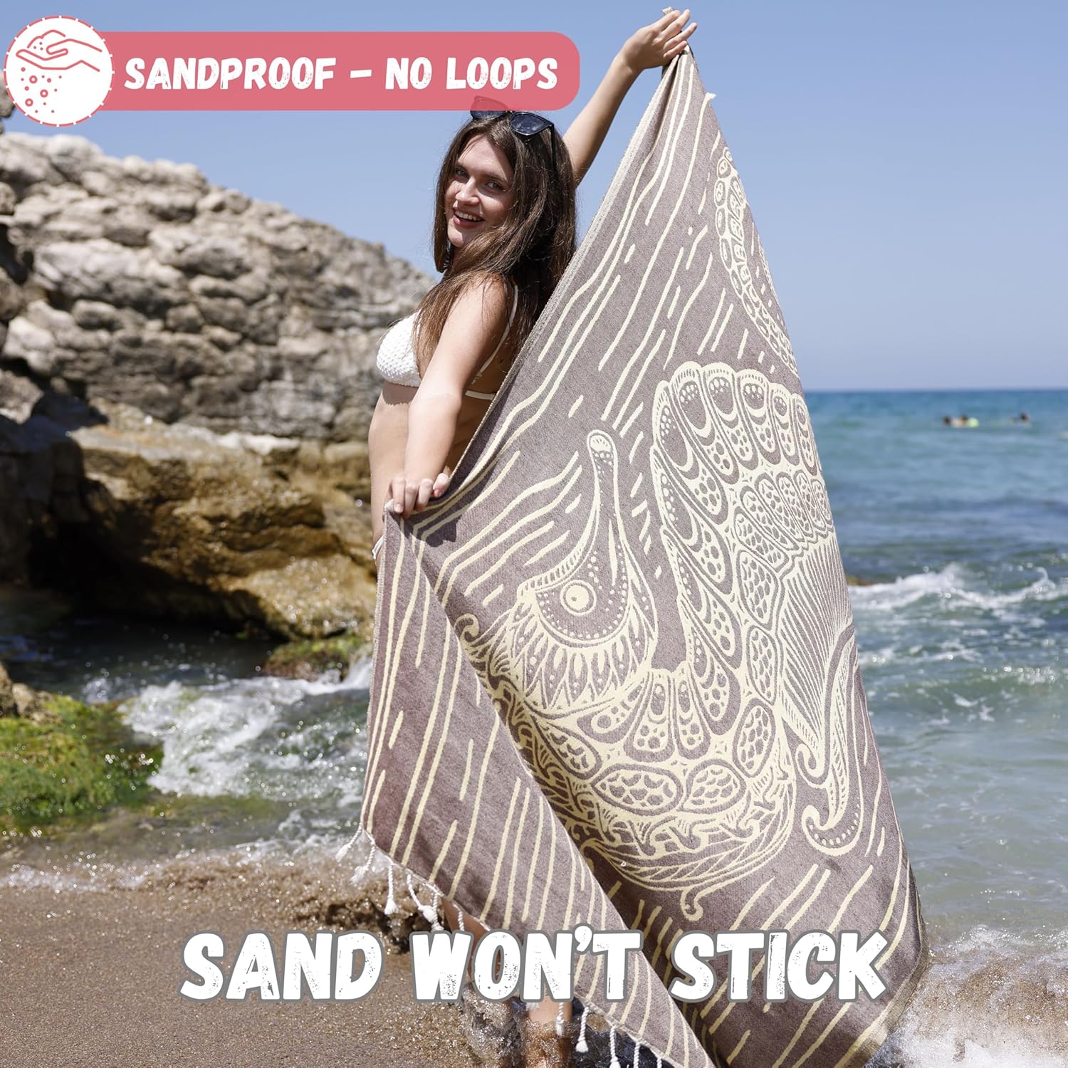 Extra Large Beach Towels Oversized (69 x 37 inch) - Turkish Light Weight Beach Towel Cute - Anti Sand, Cloud, Quick Dry Swim & Pool Towels for Adults - Beach Vacation Essentials & Gifts - 100% Cotton - Image 3