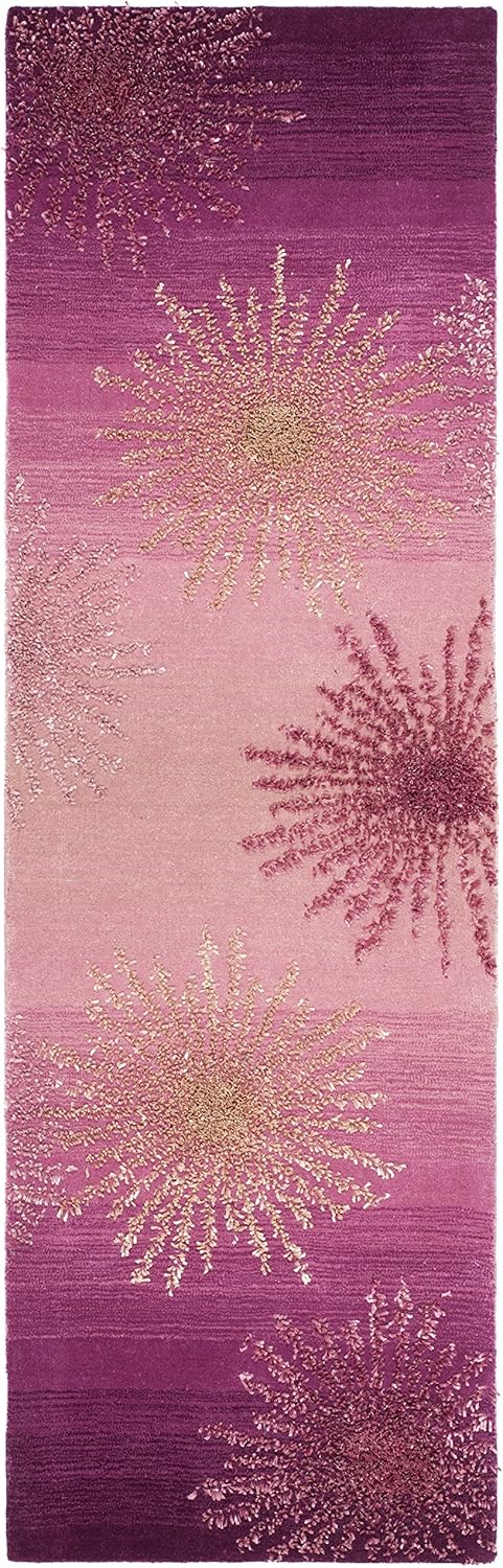 SAFAVIEH Soho Collection 2'6" x 8' Pink SOH712N Handmade Starburst Premium Wool & Viscose Runner Rug