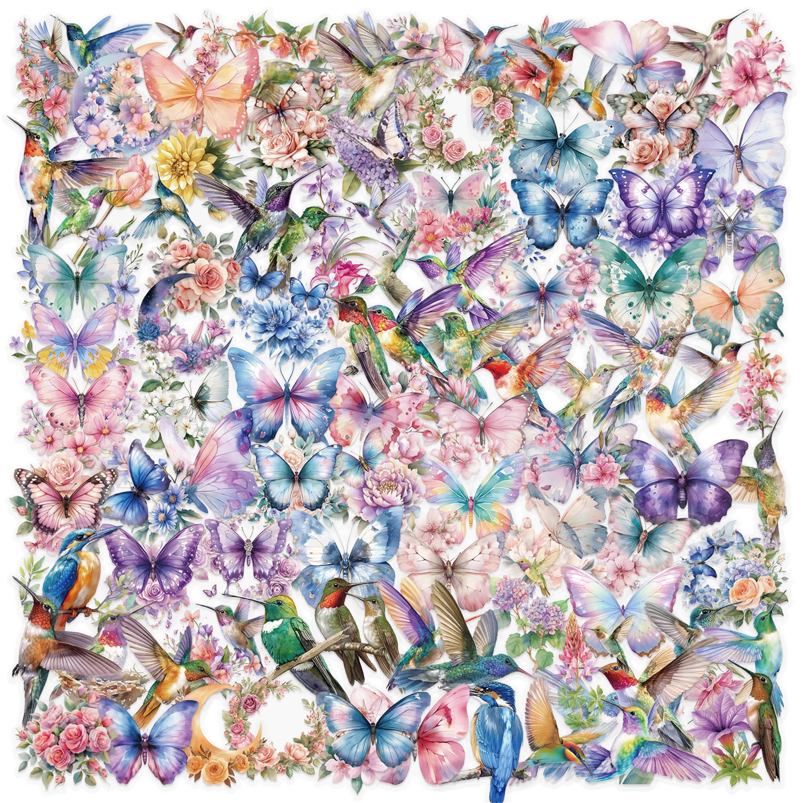 100PCS Victorian Transparent Stickers Pack,Aesthetic Retro Victorian Women Decor for Laptop Gifts for Kids Teens Adults Waterproof Vinyl PET Vintage Stickers for Scrapbook Phone Bike Party Favors: 100PCS Cute Hummingbird and Butterfly Transparent Stickers Pack,Aesthetic Flower Decor for Laptop Gifts for Kids Teens Adults Waterproof Vinyl PET Nature Stickers for Scrapbook Phone Party Favors