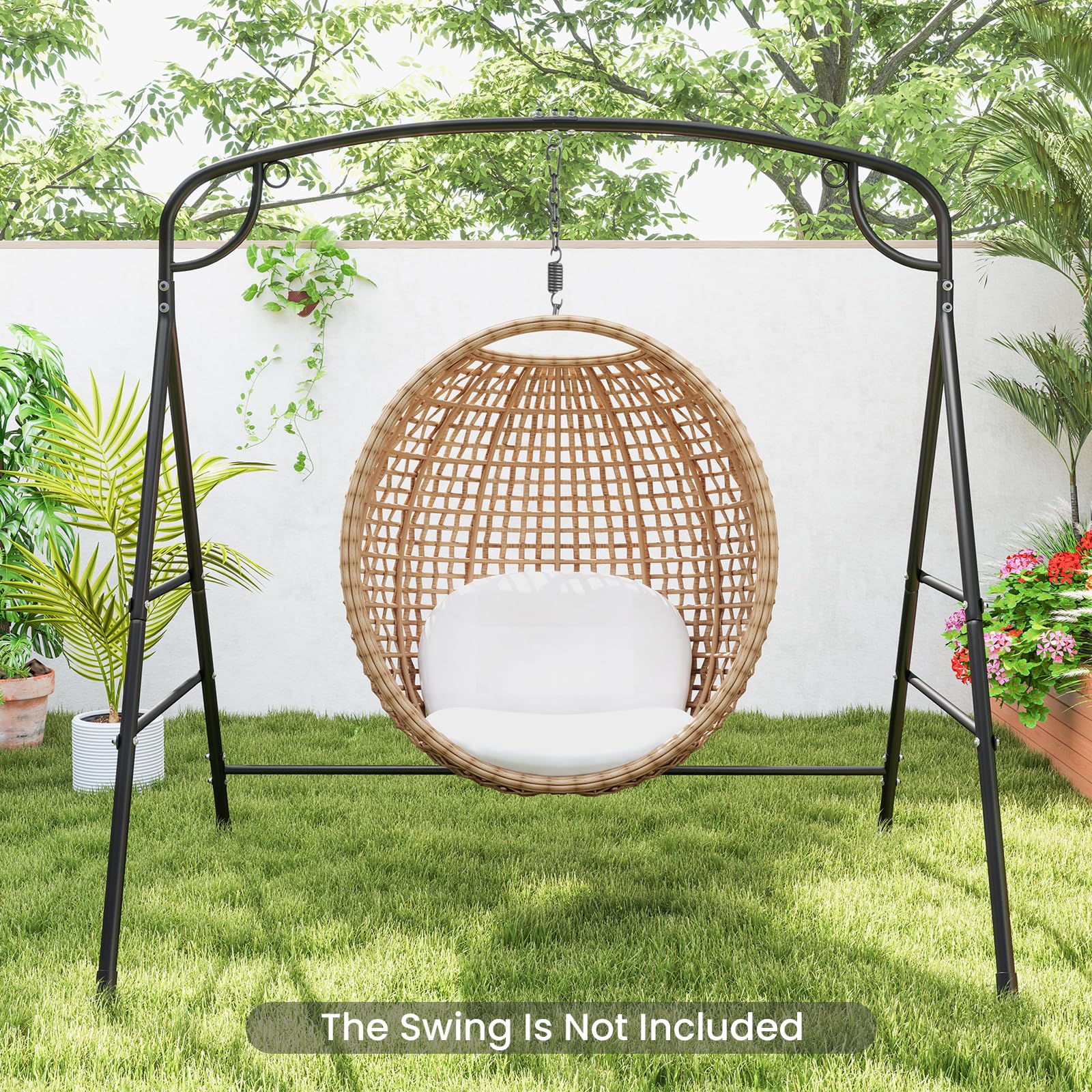 Tangkula Struttura a dondolo in metallo, supporto per dondolo con barre laterali extra, design a 3 anelli, telaio ad A resistente, telaio ad A, per esterni, prato, giardino, cortile